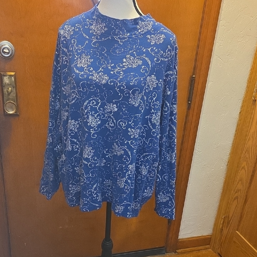 Studio Works Royal Blue and White Patterned Blouse